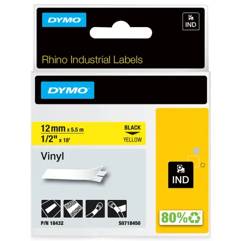 Dymo taśma do drukarek Rhino | 18432 | 12mm/5,5m | czarny/żółty | winylowa